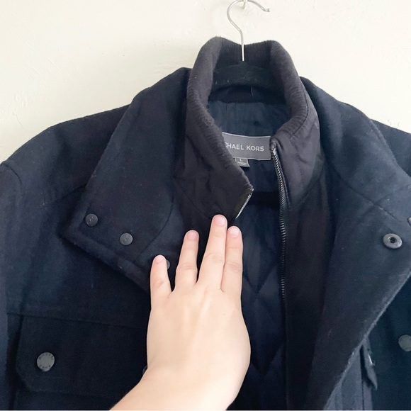 MICHAEL KORS Men's Navy Blue Wool Blend Winter Utility Pea Coat Jacket Large - Picture 3 of 8